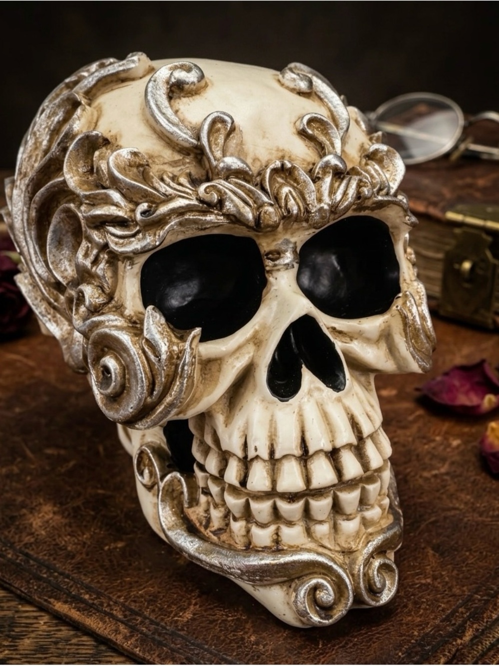 Decorative Ornate Skull Accent - Ivory & Gold